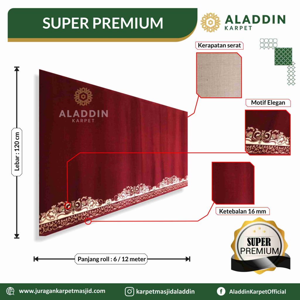 Karpet Masjid Super Premium Merah Polos Motif Ukir