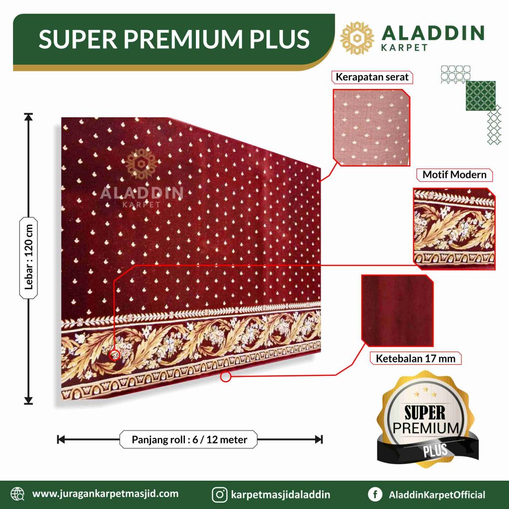Karpet Masjid Super Premium Plus Merah Dotted Motif Daun
