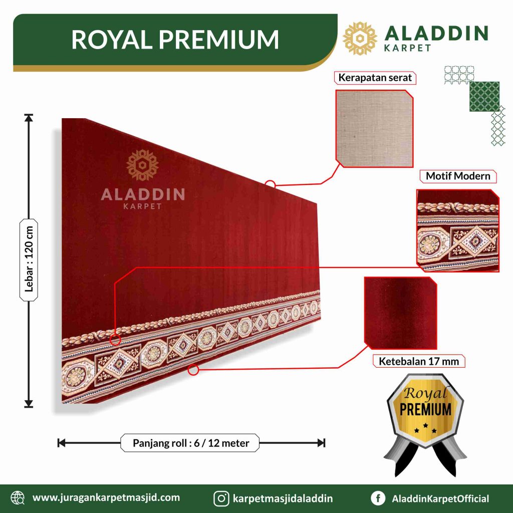 Karpet Masjid Royal Premium Merah Polos Motif Modern